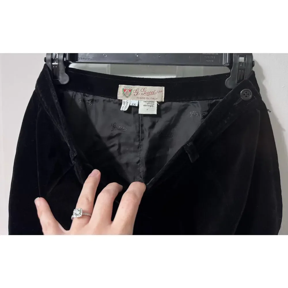 Vintage Auth. Gucci Black Velvet Midi Pencil Skirt Size 46/M - Picture 8 of 9